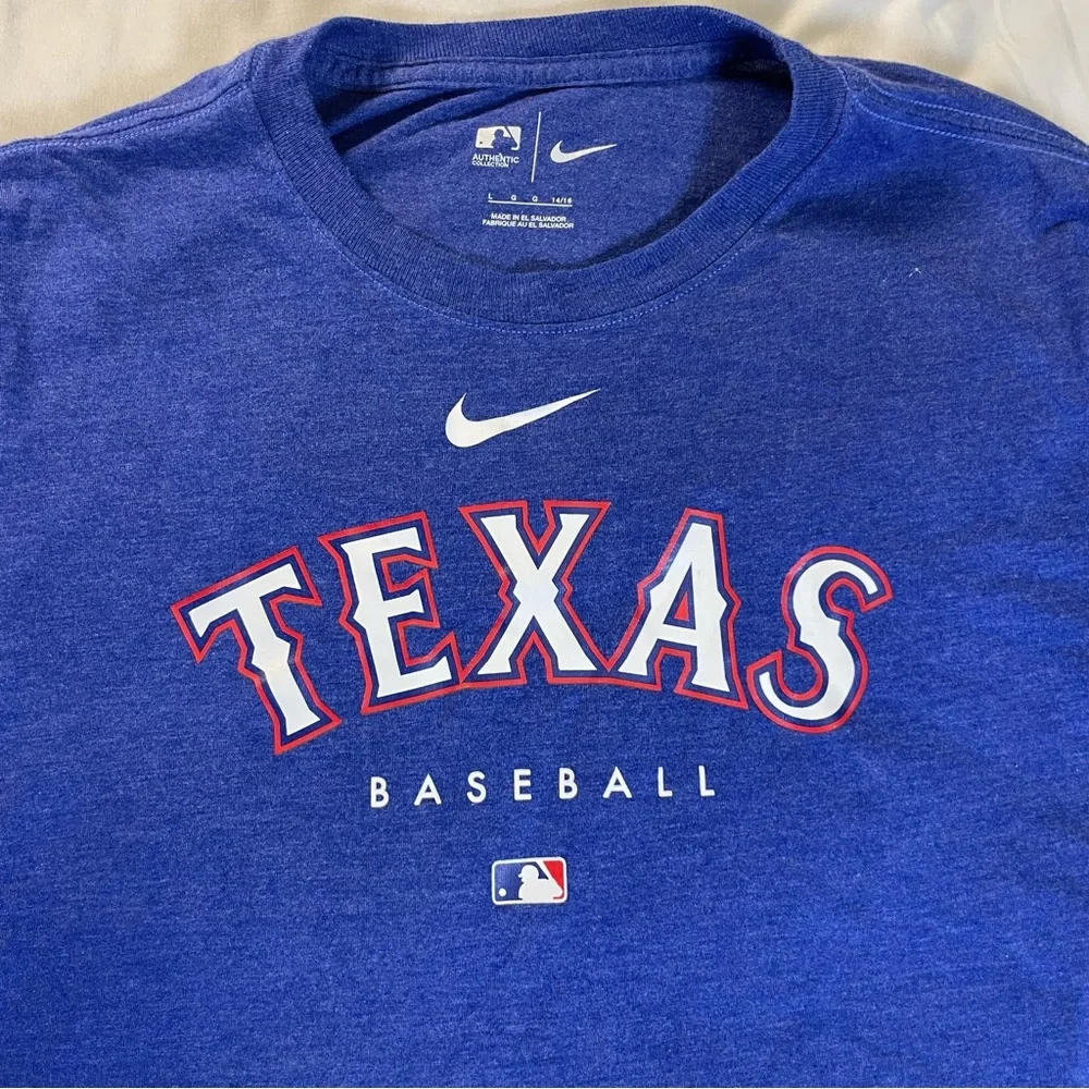 Nike Texas Rangers Youth Large 14/16 Baseball Tee Blue MLB Game Day - Picture 4 of 8